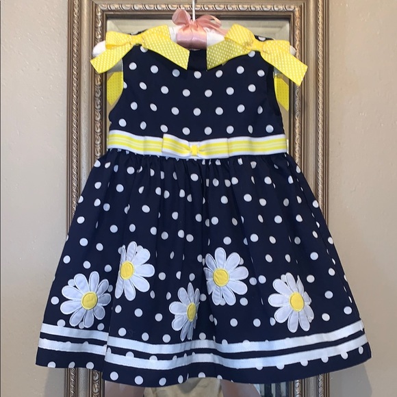 Blueberi Boulevard Other - Blueberi Boulevard Polka Dot Daisy Dress EUC 18M Navy & Yellow